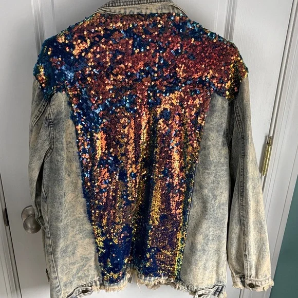 L&B Multicolor Sequin Jean Jacket - Picture 4 of 6